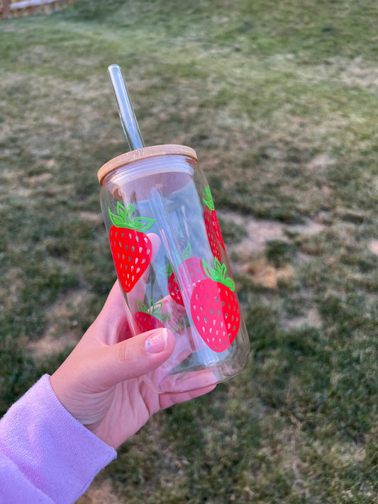 Strawberry glass 16oz cup