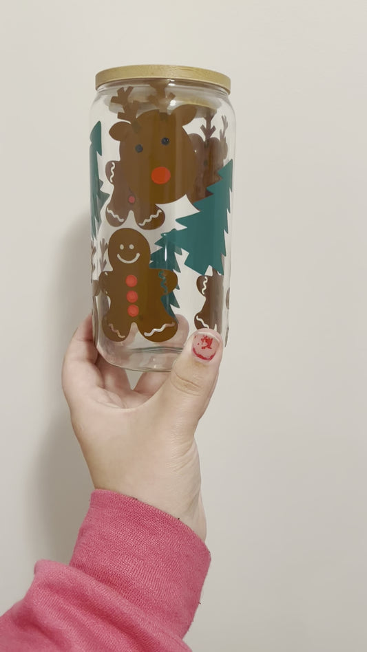 Raindeer, Christmas tree and gingerbread glass tumblr